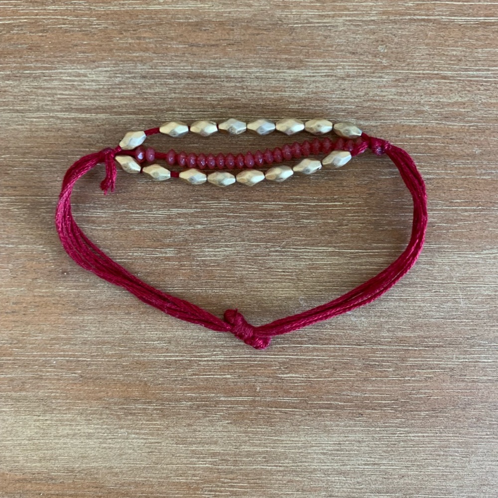 3/$15 red and gold beaded adjustable bracelet